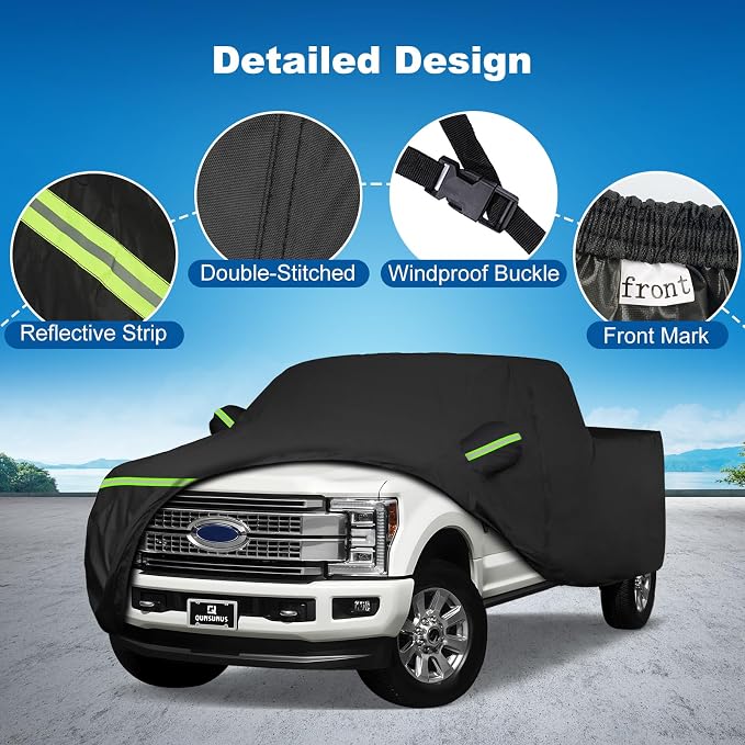 QUNSUNUS Truck Cover for F150 SuperCab 6.5ft & Crew Cab 5.5ft Bed 2004-2025 | Heavy 420D Oxford All-Weather F150 Cover, with Zipper and Straps, Compatible with Silverado 1500 Crew Cab 5.8ft 2014-2025