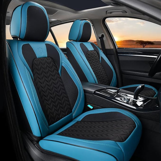 Coverado Car Seat Cover Winter, Front Seat Cover, Seat Covers for Cars, 2PCS Car Seat Protector, Breathable Faux Leather Car Seat Cushion, Car Seat Protector, Blue Car Seat Covers Fit Most Vehicles