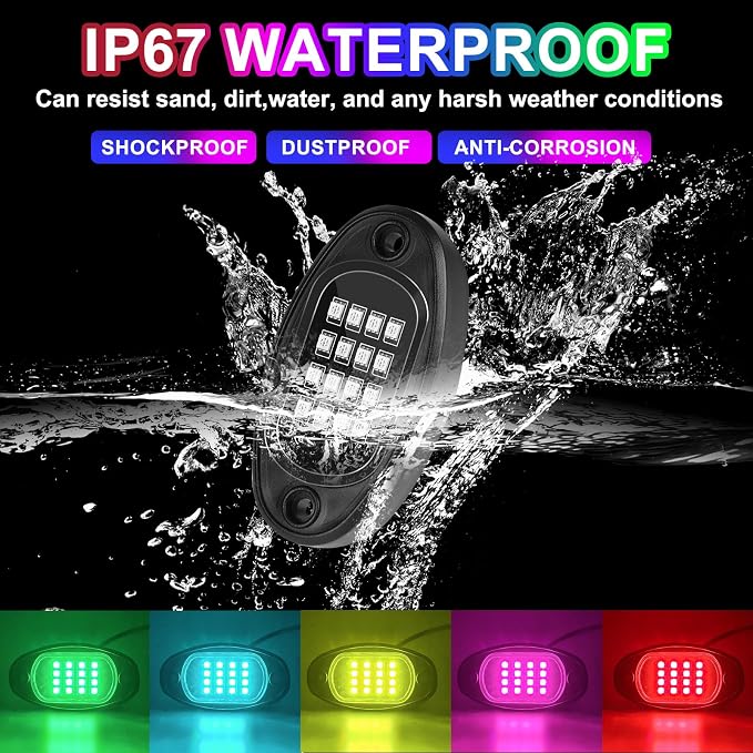8 Pods Rock Lights, RGB LED Rock Lights APP Control Music Mode Multilcolor Waterproof Underglow kit for Trucks Car ATV UTV RZR SUV