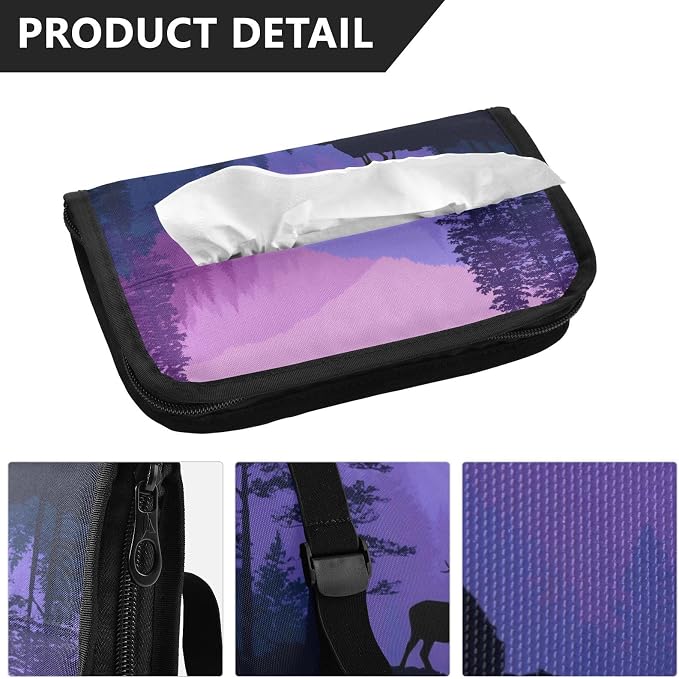 Purple Stag Mountains and Forest Car Tissue Holder Durable Napkin Holder Hanging Tissue Holders Case Car Tissues Bag for Sun Visor Seat Back Universal Auto