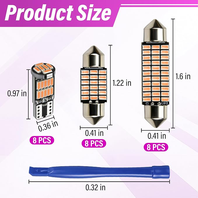 ecocstm 24 PCS LED Interior Car Lights, T10 31mm 41mm LED Interior Lights Replacement Kit, 14V Interior Led Lights for Cars Dome, Map, Door, Trunk, Indicator Light (Pink Purple)