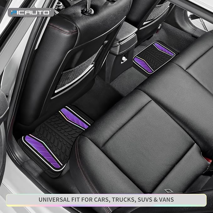PIC AUTO Car Floor Mats, Purple Aluminum-Molded with Full-Circle Iridescent Inlay Strip Car Mats, Universal-Fit Rubber Mats for Cars, Trucks & SUVs, All-Weather, Non-Slip, Easy-to-Clean Interior Mats
