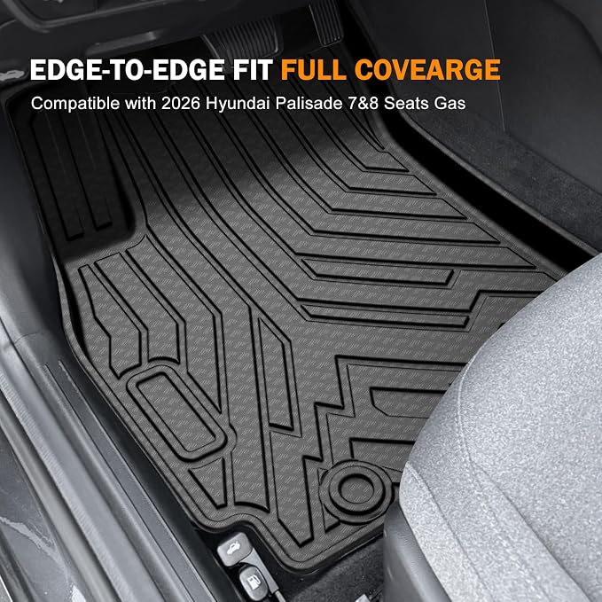 KUST Custom Fit Floor Mats for 2026 Hyundai Palisade Accessories 7/8 Seats (Gas Only), All Weather Floor Liners Front Rear 3 Rows Car Mats TPE Rubber Raised Edge