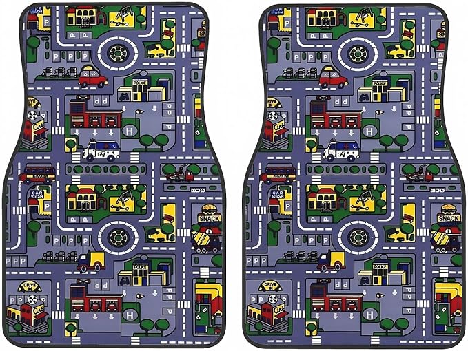 Universal Fit Car Floor Mats Set of 4Pcs, Intersecting City Roads All-Weather Front Rear Car Carpet Mats, Non-Slip Car Floor Mat Car Accessories for Automotive Trucks SUV Sedans Vans