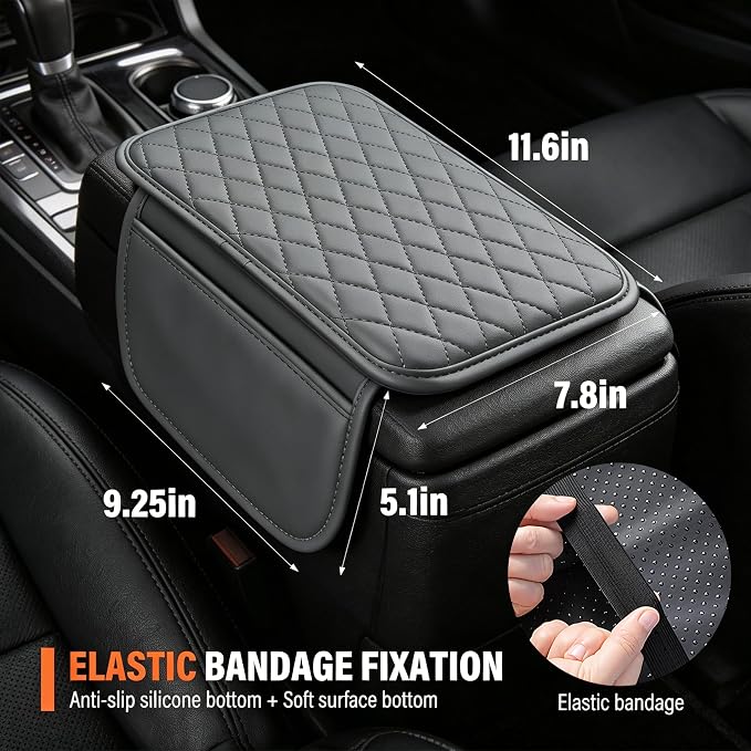 Center Console Cover with 2 Storage Bags, Universal Arm Cover for Car Pad Middle Console Cover, Scratch-Resistant & Waterproof, Easy to Clean - Grey
