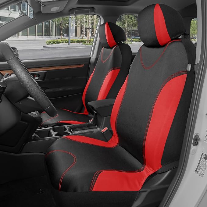BDK Red Car Seat Covers Full Set - Universal Fit Matching Set Seat Covers for Trucks & Car Seat Protector for SUV - Front Seats, Rear Back Bench, & Headrest Seat Covers for Cars Interior Covers