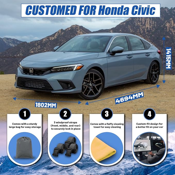 Car Cover Custom Fit for Toyota Corolla (2000-2026) Honda Civic (1991-2026) | Waterproof All Weather for Automobiles Full Exterior Cover UV Rain Sun Snow Protector.