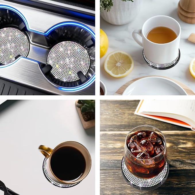 BFXM 4 PCS Bling Cup Holder Coaster, 2.75 inch Diamond Universal Non-Slip Silicone Cup Holder Coasters, Sparkly Bling Car Accessories for Women (Colorful)