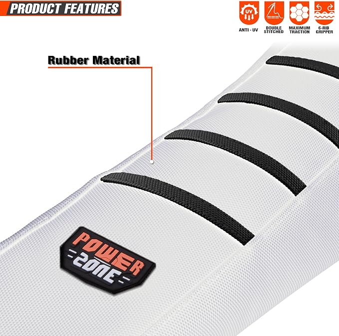 Motorcycle Universal Seat Cover Non-Slip Rubber Striped Gripper Soft Sewing for CRF WR WRF RMZ YZF SXF EXC EXC XC SX CR KLX Dirt Pit Bike Motocross Off Road (White)