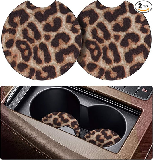 tifanso 2PCS Leopard Non-Slip Car Cup Holder Coasters for Women | Universal Fit for Standard Cup Holders, Easy to Clean & Remove, Adorable Floral Decor, Ideal Gift for Girls & Car Lovers