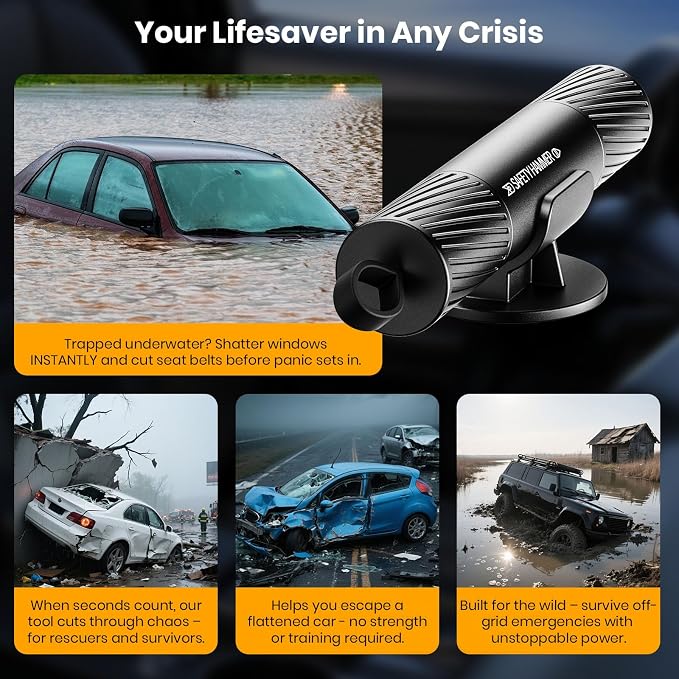 Window Breaker and Seatbelt Cutter Under Water - Car Escape & Emergency Preparedness Tool, Essential 2-in-1 Car Safety Glass Breaker, Car Accessories for Men and Women(3 Pack)