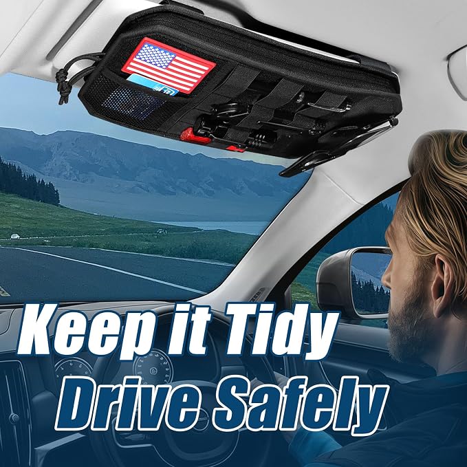 Car Sun Visor Organizer 2 PCS, Multi-Pocket Visor Organizer Storage Pouch | Car Visor Organizer for Cars, SUVs, Trucks with Net Zipper, Elastic Bands, Glasses Clip, Auto Interior Accessories Organizer
