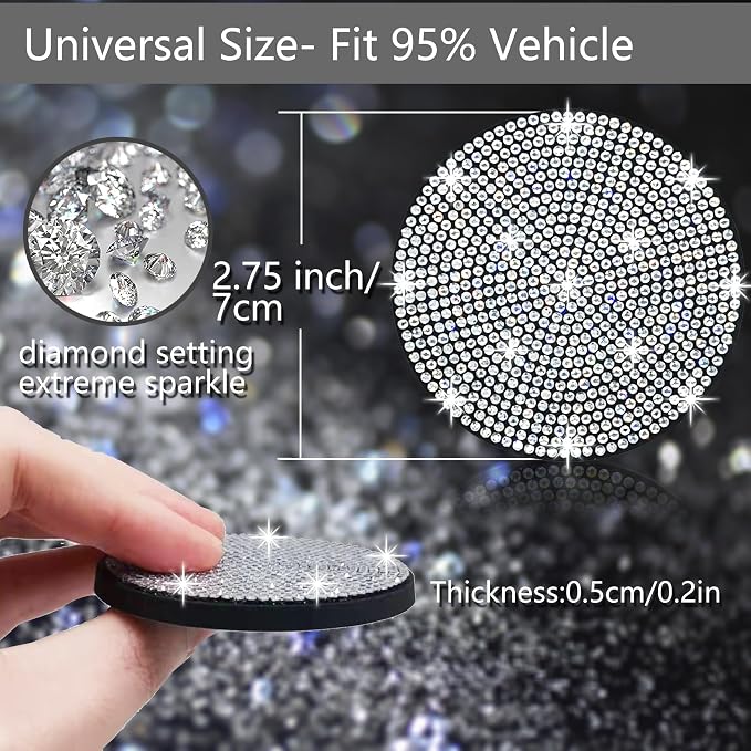 NBTEPEM 4pcs Bling Car Cup Holder Coaster, 2.75 inch Anti-Slip Shockproof Universal Fashion Car Coasters Insert Bling Crystal Rhinestone Automotive Interior Accessories for Women (4 pcs, White)