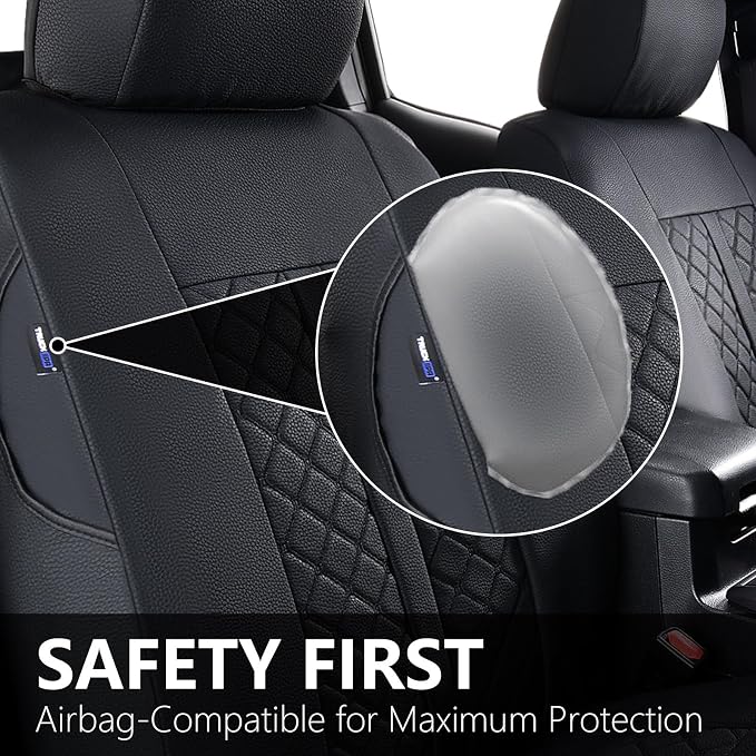 Truckiipa Automotive Seat Covers Fit for Toyota Tacoma Front Seat Leather Waterproof Full Coverage Truck Seat Covers Custom Fit for 2005-2015 Toyota Tacoma Double Crew Cab, Front Pair, Black