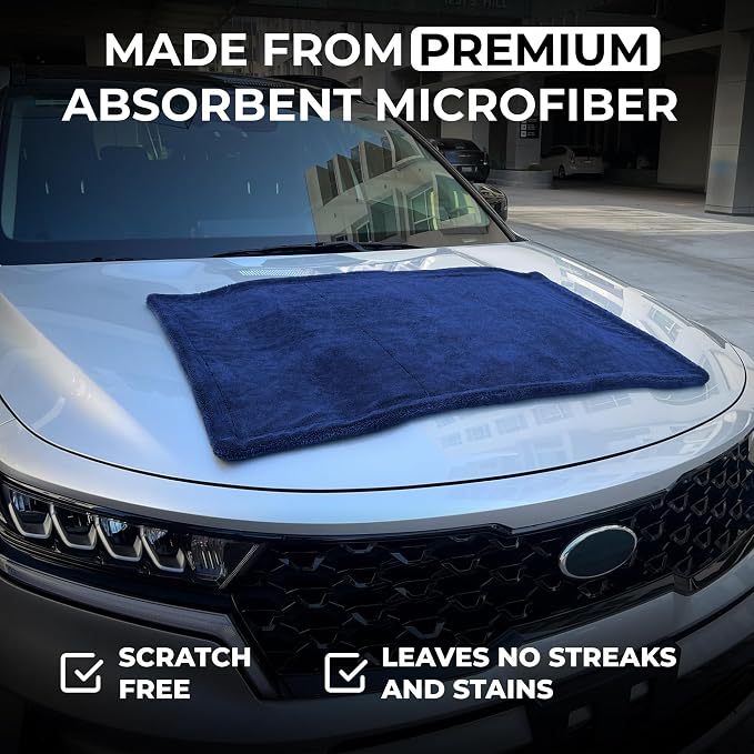 Premium XL Car Drying Towel 40"x24" - 1300 GSM Car Towel, 4-Pack (Navy) | Extra Large Professional Drying Towels Car Detailing, Double Twisted Loop Super Absorbent Microfiber Drying Towels for Cars