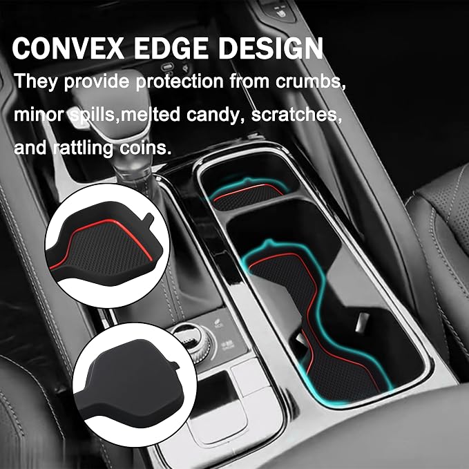 Cup Holder Coaster for Kia Telluride Accessories 2020 2021 2022 2023 2024 2025 Non-Slip Silicone Cup Holder Insert Mat Center Console Protector Liner Pad Interior Decoration 6Pcs (Red Trim)