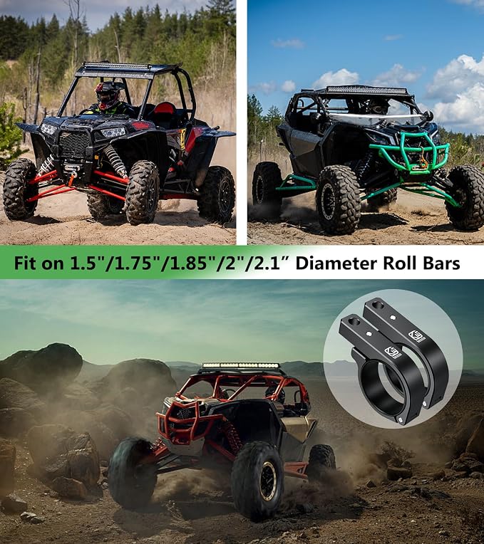 VAZESWIN 2PCS UTV Light Bar Mounts, Off-Road Light Bar Mounting Brackets | Aluminium Alloy, 360° Adjustable Bar Clamps for 1.5"/1.75"/1.85"/2"/2.1" Roll Cage Roof Rack Bumper, for ATV Jeep Boat Truck
