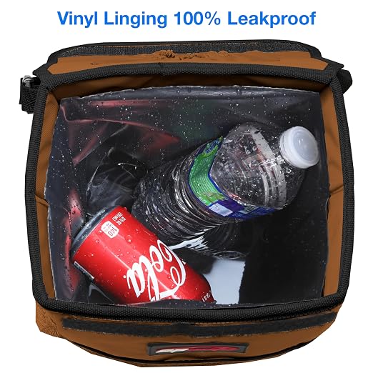 EPAuto Waterproof Car Trash Can with Lid and Pockets, 2.5 Gal, Brown | Leakproof, Collapsible Multipurpose Car Bin with 3 Side Storage Pockets, Adjustable Straps