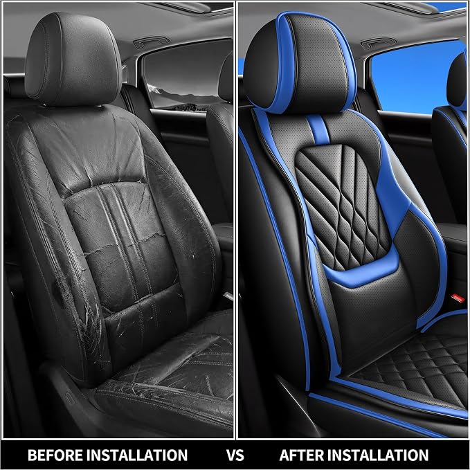 Fit Maxima Car Seat Covers Compatible with Nissan Maxima 2007-2022 2023-Premium Leather,Waterproof,Breathable,Airbag Compatible &All-Weather Seat Cushion Protecto(Full Set,Blue)