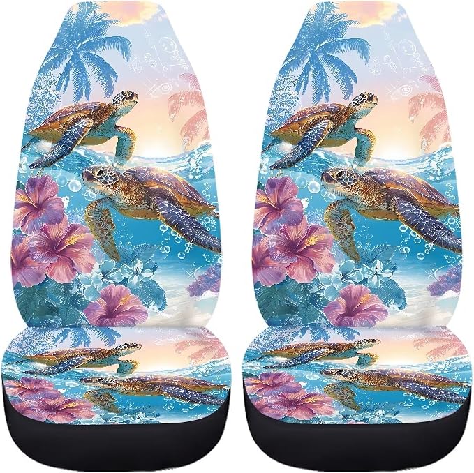 Sea Turtle Car Front Seat Covers 2 Pcs Anti-Slip Hawaiian Car Seat Cover Protector Front Seats Comfortable Protection Interior Accessories Suitable for Most Cars,SUV,Sedan