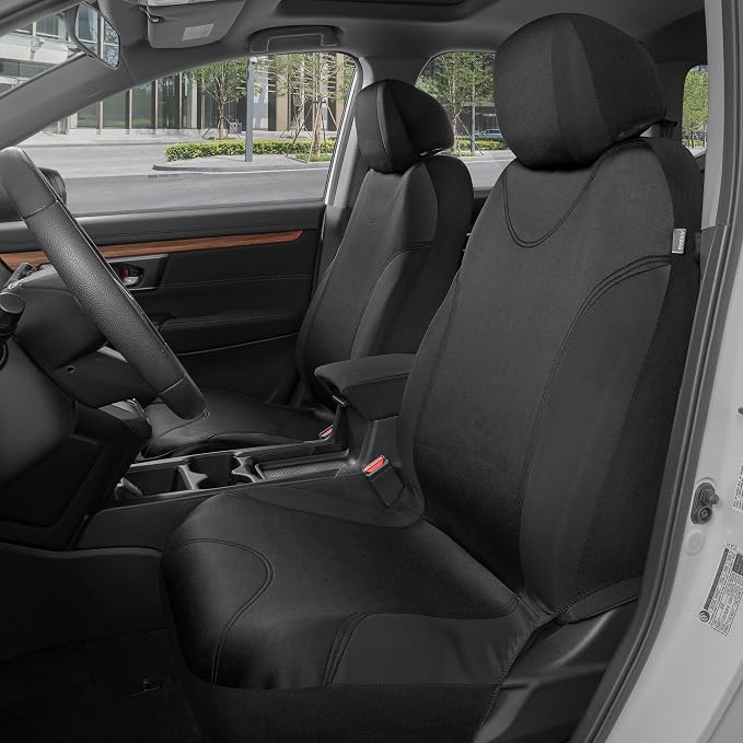 BDK Black Car Seat Covers Full Set - Universal Fit Matching Set Seat Covers for Trucks & Car Seat Protector for SUV - Front Seats, Rear Back Bench, & Headrest Seat Covers for Cars Interior Covers
