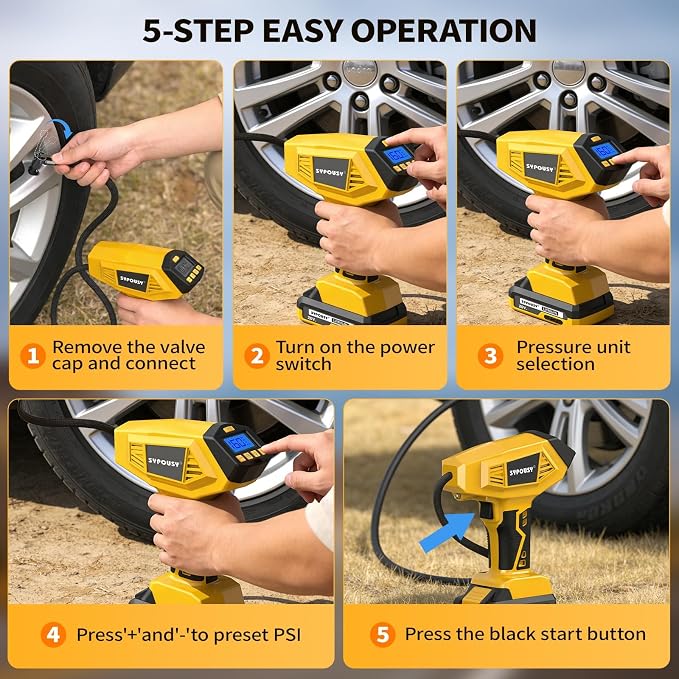 Tire Inflator Portable Air Compressor - 4X Faster Inflation, 160PSI Cordless Tire Pump with Dual Power (20V Battery & 12V DC), Auto Shut Off, Digital Gauge for Car, Motorcycle, E-Bike