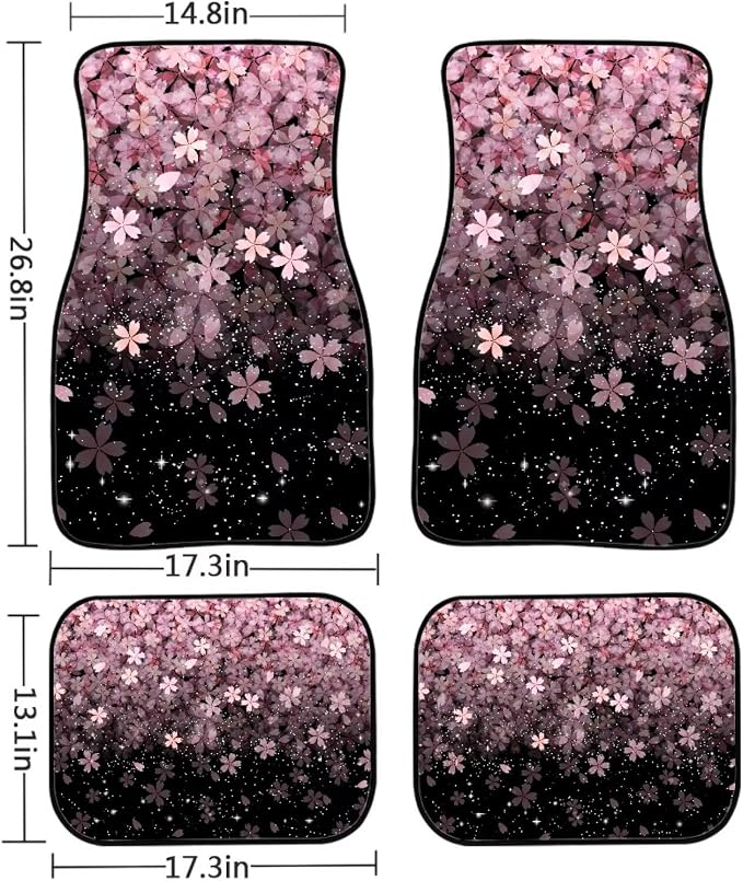 Pink Cherry Blossoms Print Car Floor Mats Set of 4 Universal Vehicle Floor Carpet Decorative Auto Front Rear Foot Rugs for Trucks SUV Sedan