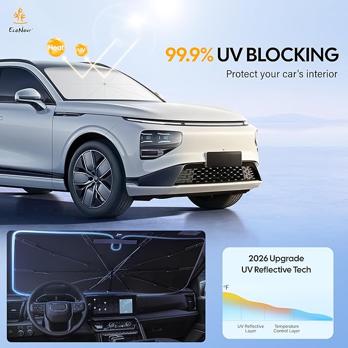 EcoNour Windshield Sunshade for Nissan Rogue 2021-2026 | Front Windshield Sun Shade & Window Tint UV Heat Protector | Foldable Reflective Car Sun Visor Cover Interior Protection Accessories