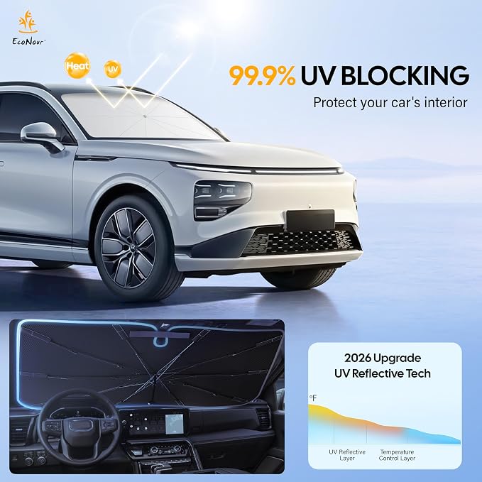 EcoNour Windshield Sunshade & Window Tint for Toyota Corolla 2020-2024 2025 2026 | Front Windshield Sun Shade UV & Heat Shield | Foldable Car Sun Visor for Interior Protection Accessories