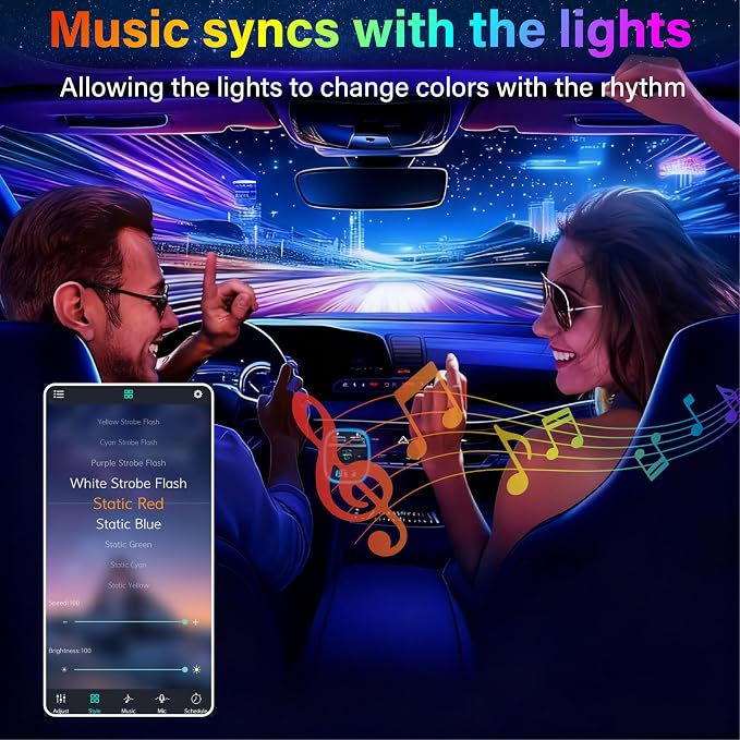 BFXM Car Interior Lights, 72LED Lights Strip with Cigarette Lighter Adapter | App & Remote Control Music Sync Color Change, Interior Car Lights for Car Decor, Car Accessories for Women Men