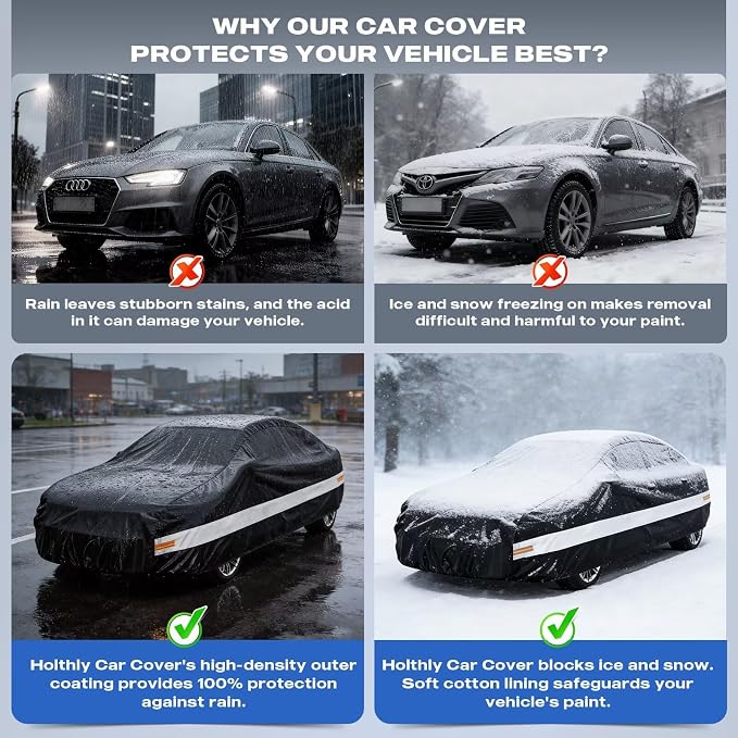 10 Layers Sedan Car Cover Custom Fit for Ford Crown Victoria (1991-2010), Waterproof All Weather for Automobiles, Outdoor Full Cover Sun Dust Rain Protection with Cotton. Black