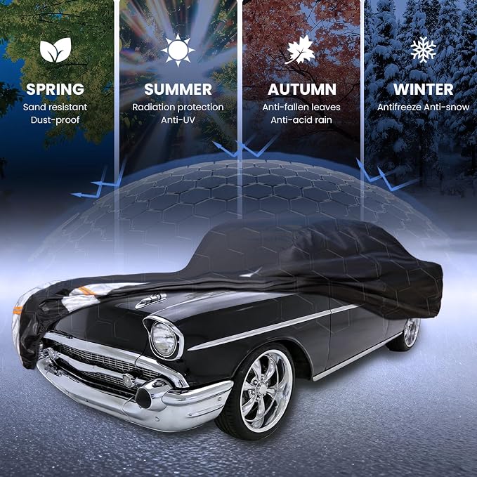Multi-Layer Car Cover Custom Fit for Chevrolet Bel Air(1953-1957), 100% Waterproof All Weather for Automobiles, Gift with Towel, Heavy Duty Car Covers for Rain Sun UV Protection with Door Zipper.