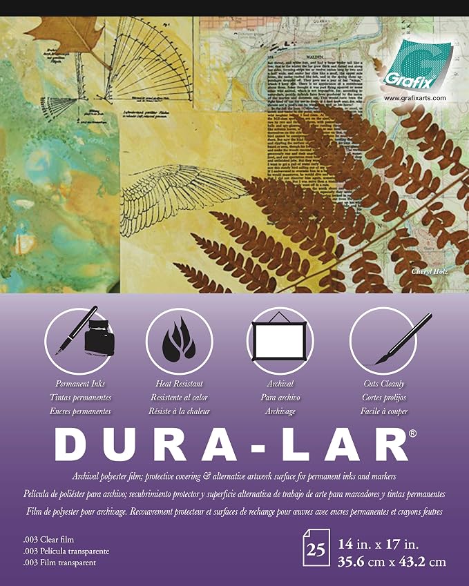 Grafix Dura-Lar 0.003" Film, Ultra Clear, Glossy 14"x17" Sheet, Mylar/Acetate Alternative for, Blank Stencils and Templates, Protection, Transparencies, Windows, Arts and Crafts, Pad of 25 Sheets
