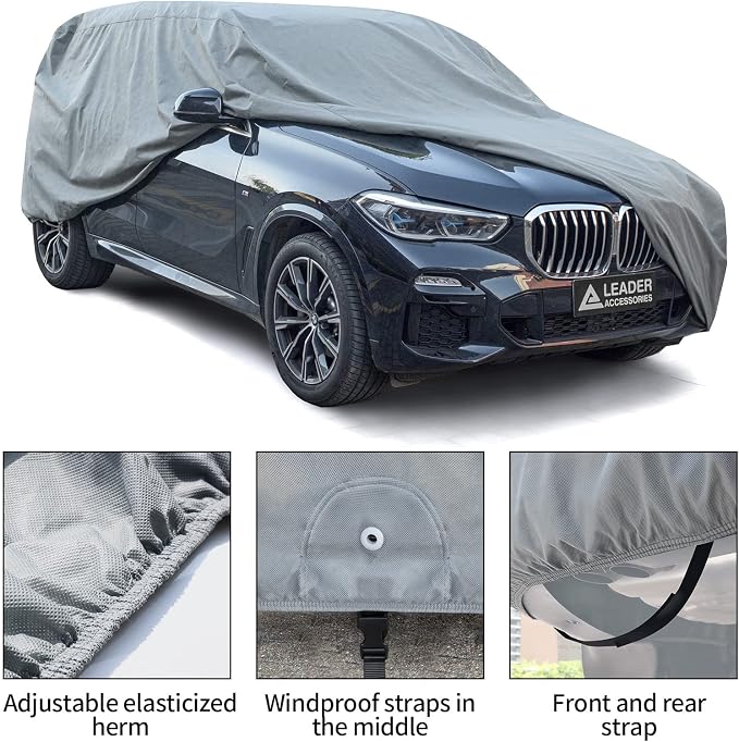 Leader Accessories SUV Car Cover All-Weather Protection, Fits 207"-230" | Waterproof, Breathable, Windproof Protection Against Rain, Snow, UV & Dust, Full-Exterior Cover for Indoor & Outdoor Use