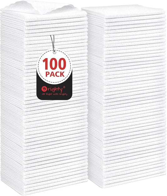 Orighty Microfiber Cleaning Cloth Bulk, 100 Pack, 11.5x11.5 inch, White | Microfiber Towels for Cars, Multi-Purpose Shop Towels, Soft Highly Absorbent Cleaning Rags for Car, Home, Kitchen