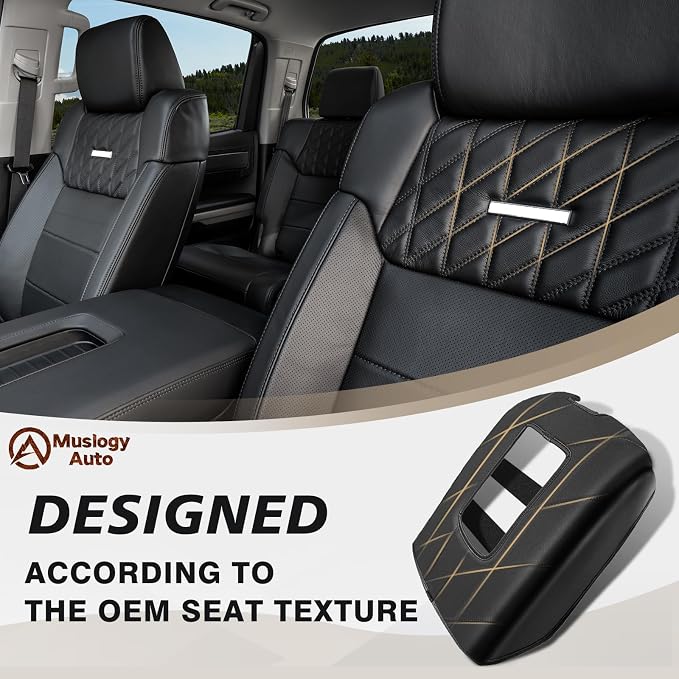 Muslogy Center Console Armrest Cover Fit for Toyota Tundra 2014-2021 Accessories, Comfort Armrest Pad Console Lid Cushion Vegan Leather 1-Inch Extra Thick(Bucket Seat ONLY)