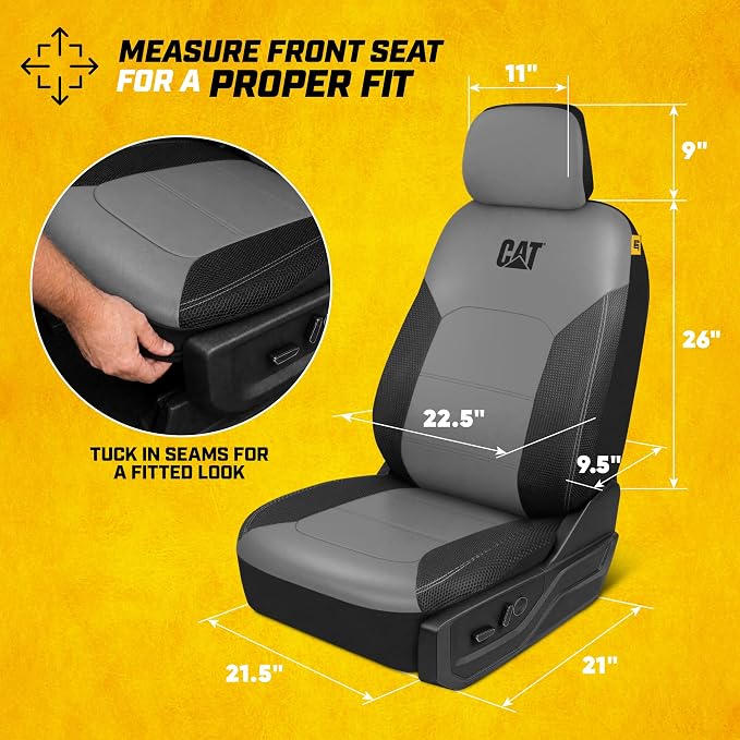CAT Leather Seat Covers Full Set for Full-Size Pickup Trucks Only - Gray | Front Bucket Seat Covers & 60/40 Split Rear Bench Protector – Interior Accessories For F-150, Silverado, Ram, Sierra & Tundra
