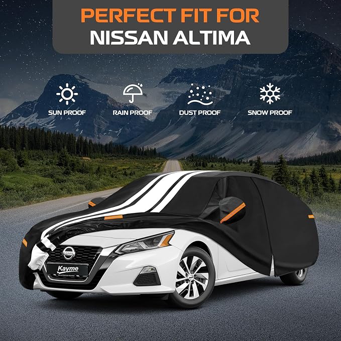Kayme Heavy Duty Car Cover Custom Fit for Nissan Altima (2002-2026) Waterproof All Weather for Automobiles, Gift with Tape/Towel, Outdoor Full Exterior Cover Rain Snow Sun UV Protection.