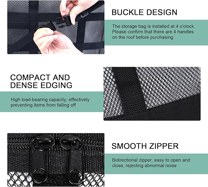 Upgrade Car Ceiling Cargo Net Pocket, 31.5" x 20.9" Double-Layer Mesh Car Roof Storage Organizer, Universal Auto Accessories with Adjustable D-Buckle for SUVs, Road Trips, Camping Essentials