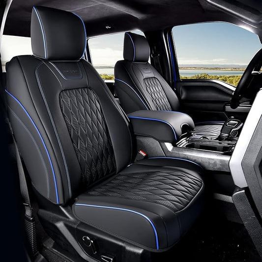 Coverado Leather Seat Cover, Custom Fit for Ford F150 Seat Covers, Ford F150 Truck Seat Covers Waterproof Fit for 2015-2026 F150 & 2017-2026 F250 F350 F450 Blueline - Front Pair