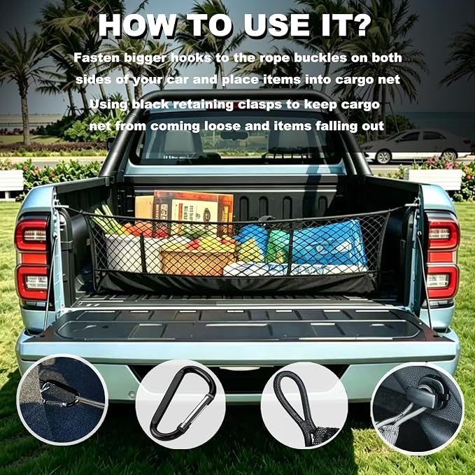 Envelope Style Cargo Net Compatible with Toyota Tundra New Upgraded 2026, 2025 2024 2023 2022 2021 2020 2019 2018 2017 2016 2015 2014-2007 Trunk Car Rear Tailgate Touring Netting