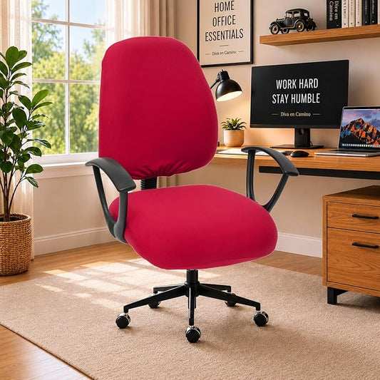 Stretchable Separate Office Chair Seat Covers - Universal Stretch Computer Chair Slipcover - 180GSM Washable Rotating Backrest Coverings & Cushion Protectors for Dogs, Cats, Pets, Red