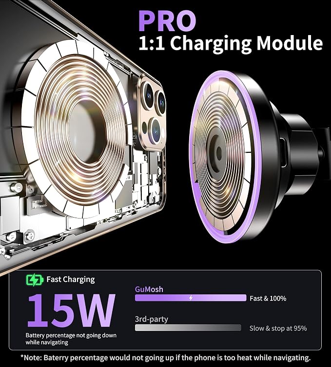 for MagSafe Car Mount Charger Dash Vent Windshield Wireless Car Charger with LED Light, Magnetic Phone Holder for Car for iPhone 17 16 15 14 13 12 Series, Fit MagSafe Accessories (Purple)