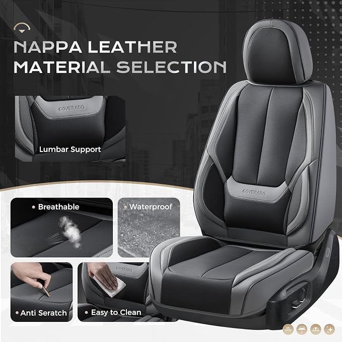 Coverado Car Seat Covers, Seat Covers for Cars, Waterproof Leather Auto Seat Protectors, Leather Car Seat Cushion, Car Interiors Accessories Universal Fit for Most Cars