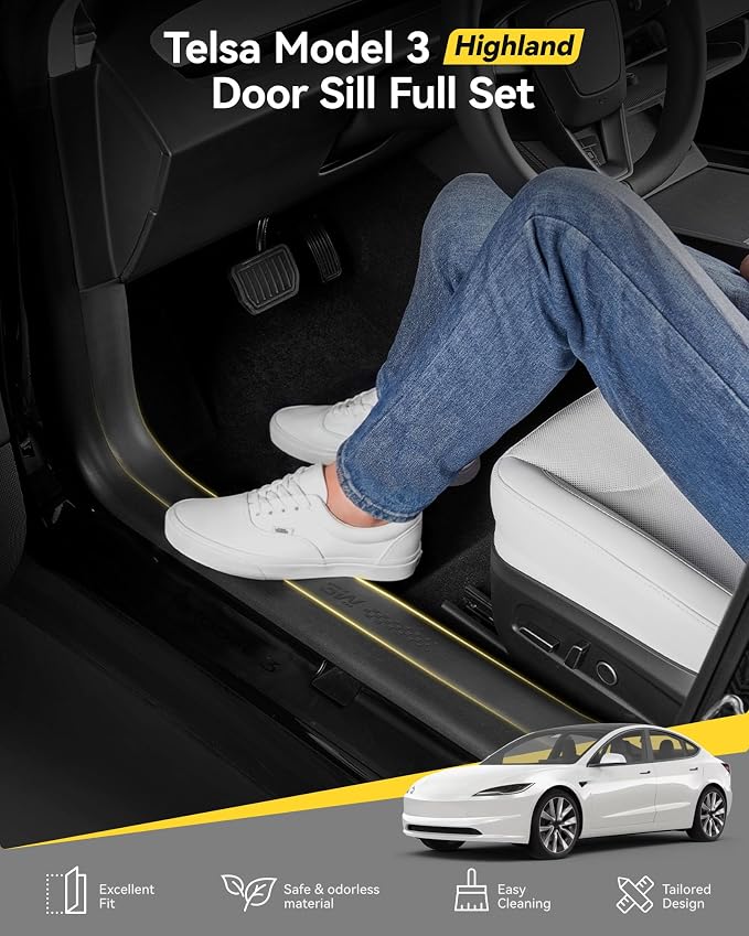 3W Tesla Model 3 Hignland Door Sill Protector 2024 2025 2026 Front & Rear, Rear Bumper, Trunk Sill Protector, Door Entry Guard, Edge Guards, TPE Customized Accessories