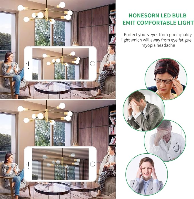 Honesorn 4 Pack G25 LED Globe Bulbs, 60W Equivalent, 4000K Natural Daylight White, E26 Base for Bathroom Vanity Over Mirror, 120V CRI85+ 500LM Non-dimmable