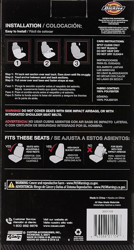 Dickies Heavy Duty Water-Resistant Trader Seat Cover, Black
