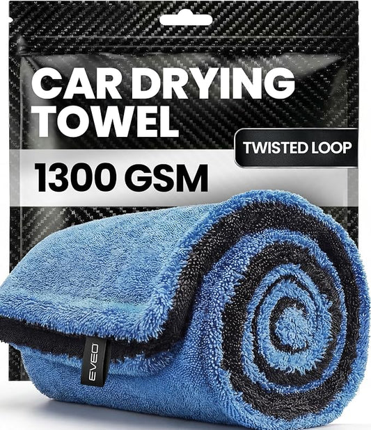 EVEO Car Drying Towel - (1300 GSM) XL Drying Towels Car Detailing - Car Microfiber Towel (36"x24") Microfiber Drying Towels for Cars Towels Drying, Car Wash Towels, Ultra Absorbent - Grey & Blue