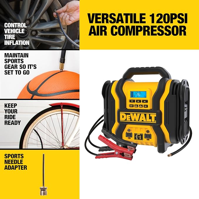 DEWALT DXAEPS14 2000 Amp Portable Battery Jump Starter with Compressor | Power Station with 500W AC Power and 15W USBa & 25W USB