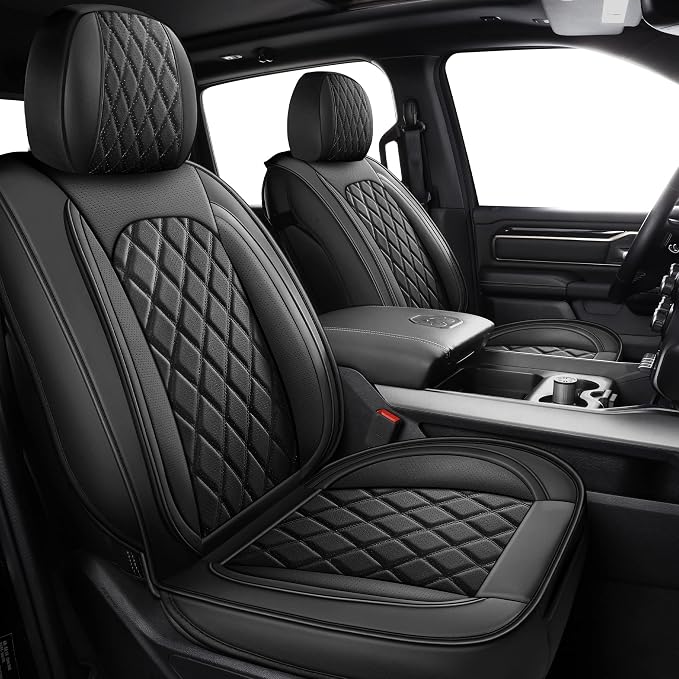 MIROZO Dodge Ram Seat Covers Full Set,Waterproof Car Seat Cover Fits for 2009-2026 Ram 1500/2500/3500 Crew Quad Regular Cab,Heavy Duty Protection Pickup Cushions with Split Flat Bench 40/60,Black